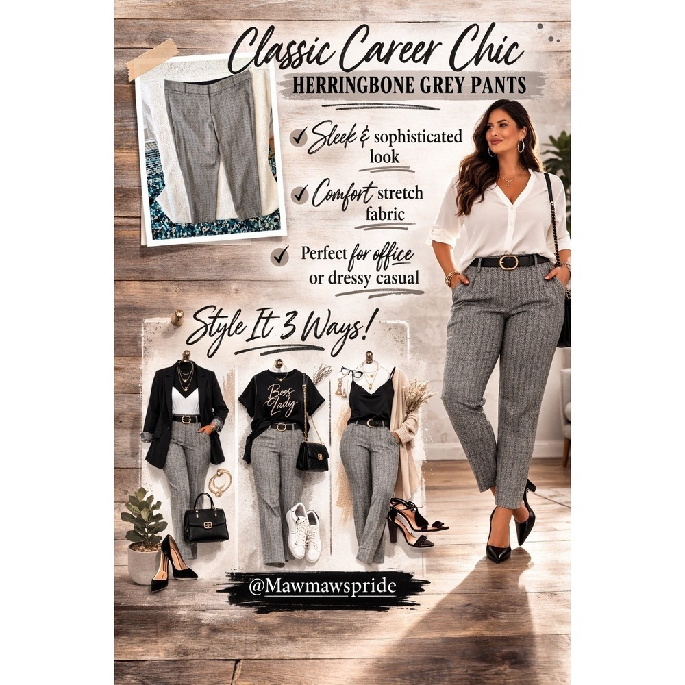 CLASSIC CAREER CHIC ane Bryant Womens Black Grey Herringbone  Pants Size 18R